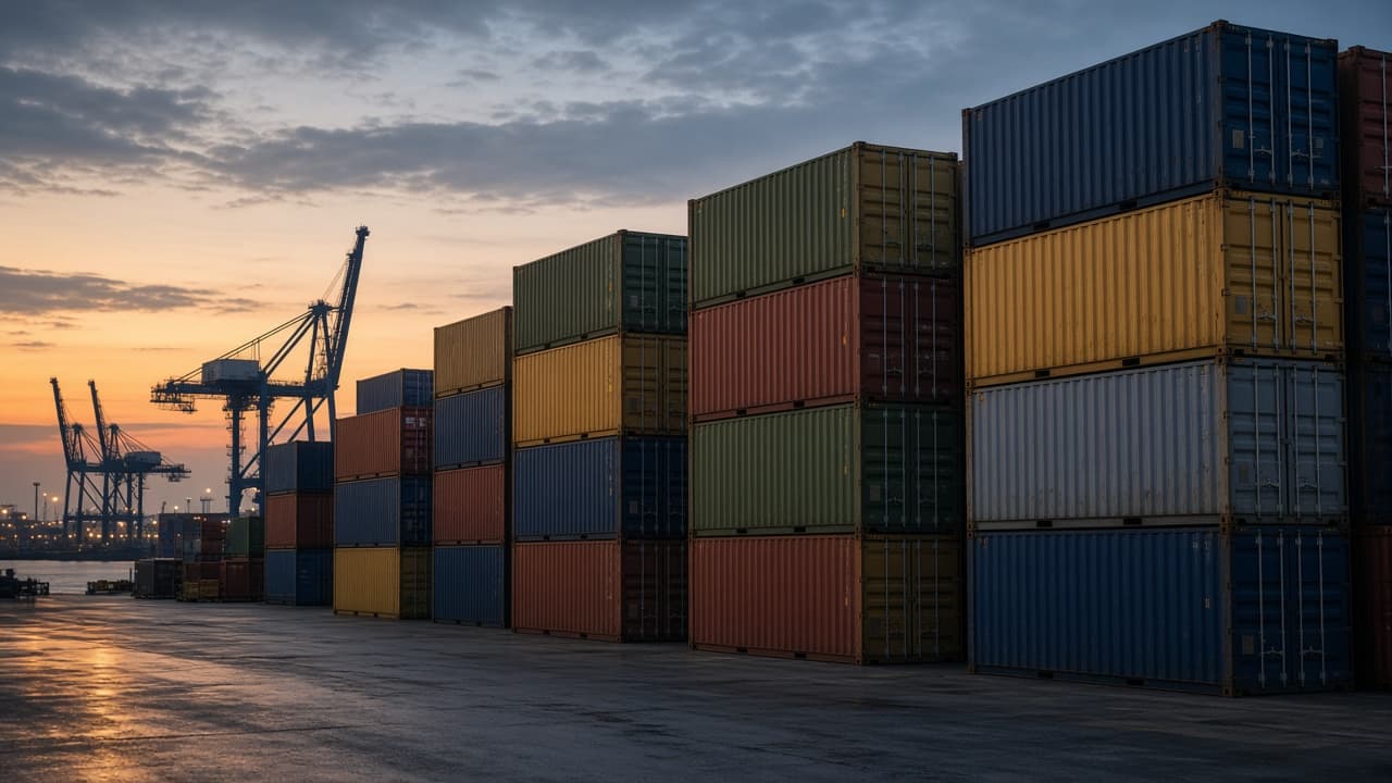 Liman terminalinde istiflenmiş yük konteynerleri
